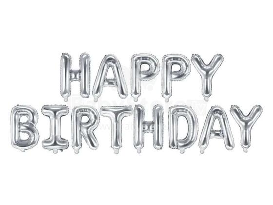 Ikonka Art.KX4574_1 Foolium õhupallid sünnipäevakaunistus Happy Birthday hõbedane 340cm x 35cm