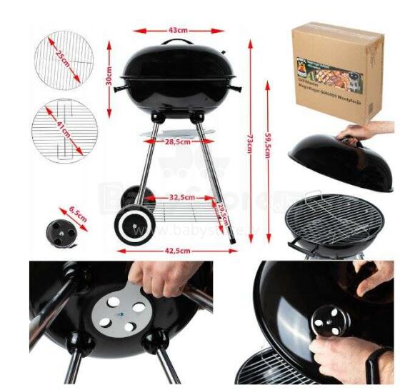 Ikonka Art.KX3754 Suletav söebrikettidega aiagrill koos ventilatsioonikatte ja riiuliga
