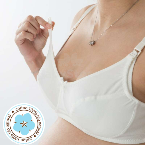 La Bebe™ Lingerie Basic Bio Cotton Art.16058 White (Milk) Maternity - Nursing bra with Drop-Down Cups and Adjustable Straps
