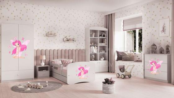 Bed babydreams white fairy with butterflies with drawer with non-flammable mattress 180/80