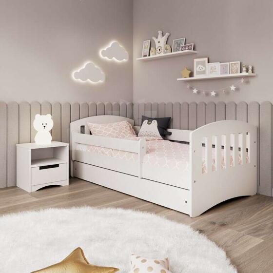 Bed classic 1 white with drawer with non-flammable mattress 180/80