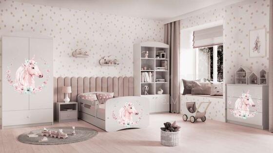 Bed babydreams white horse with drawer with non-flammable mattress 160/80