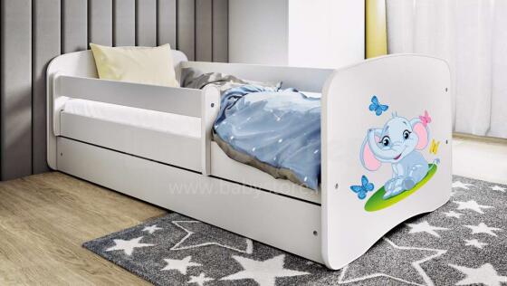 Bed babydreams white baby elephant with drawer with non-flammable mattress 140/70