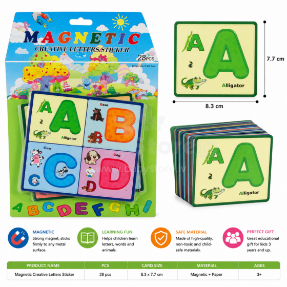 I-Toys English Magnetic Alphabet Art.173285 Magnetilised tähestikukaardid inglise tähestiku õpetamiseks