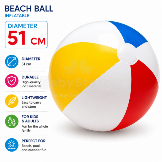 I-Toys Ball Art.176809 Erksavärviline täispuhutav rannapall 51 cm