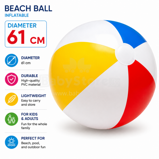 I-Toys Beach Ball Art.176810 Erksavärviline täispuhutav rannapall 61 cm