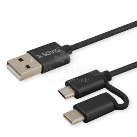 Savio CL-128 USB-кабель 1 м USB 2.0 USB A USB C / Micro-USB A Черный