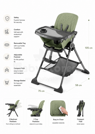 Kinderkraft Foldee Art.220365 Green Стульчик для кормления