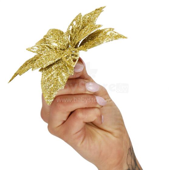 Betlehemi täht, kunstlill poinsettia Springos CA1291 13 cm kuldne sädeleva viimistlusega