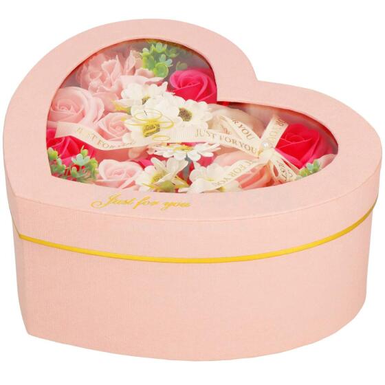Springose ​​seebiroosid HA7444 24 tk lillekasti lillekomplekt lillede südamekarbis roosa