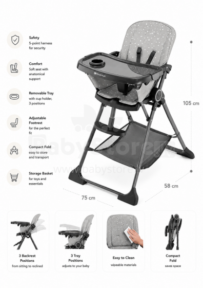 Kinderkraft Foldee Art.228596 Grey Стульчик для кормления