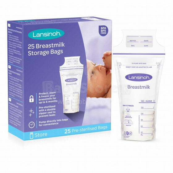 Lansinoh Breastmilk Storage Bag Art.44204 Nuɖuɖudzraɖoƒe kotokuwo 25 pcs,180ml