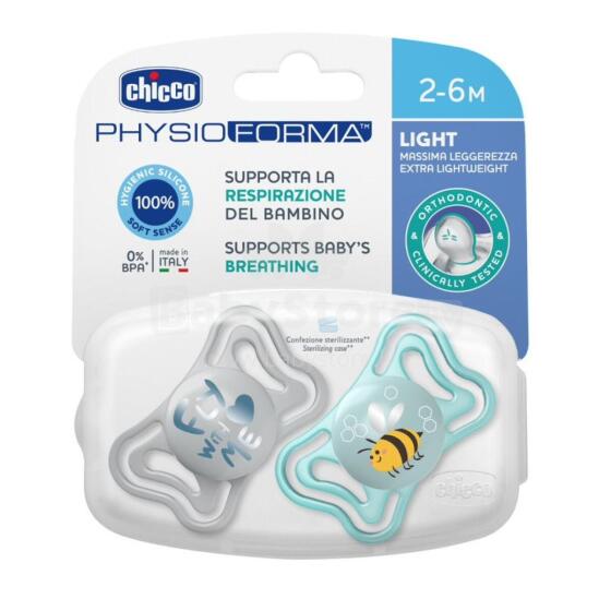 CHICCO 00071037210000 Pacifier PHYSIO LIGHT 2-6M sil 2 pcs blɔ