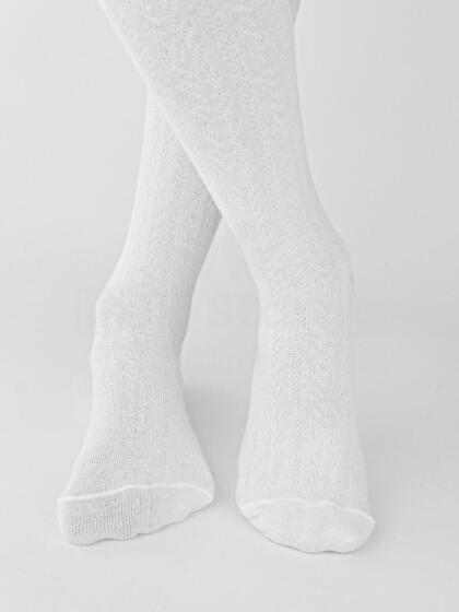NOVITI RB012-G-01 Cotton tights striped herringbone white 116/122