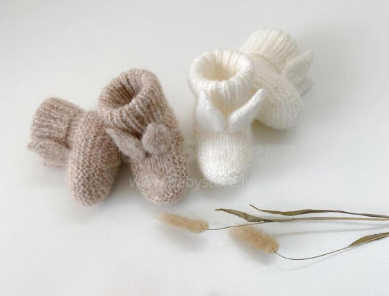 La Bebe™ Lambswool Natural Eco Socks/Booties Art.236526 White Natural wool socks/boots for newborns