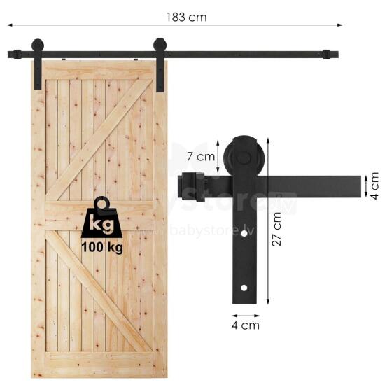 Liuguste süsteem Springos HA5009, 183 cm, siin kuni 100 kg, barn door, teras, must