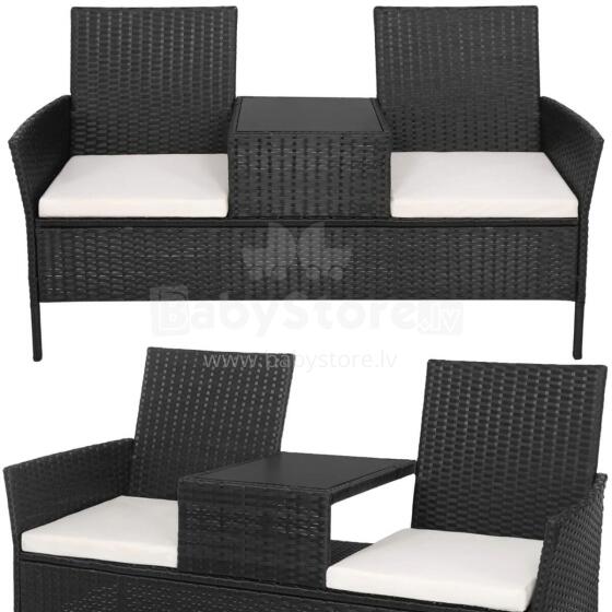 Aiamööbli komplekt Springos GF0068, must, 3-osaline: 2 tooli patjadega + lauake, tehnorottang