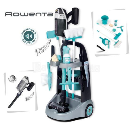 SMOBY Dzadzɛnyenye trolley kple Rowenta vacuum cleaner kple gbeɖiɖi + 10 kpeɖeŋutɔ