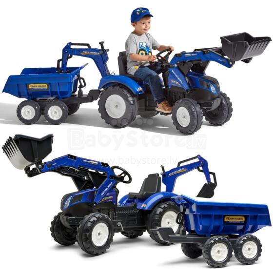 FALK New Holland Pedal Tractor Blue kple Trailer tso Ƒe 3