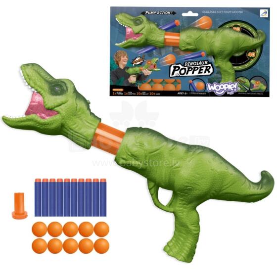 WOOPIE Bɔl Tu Foam Bɔlwo kple Darts Automatic Launcher Dinosaur 22 pcs.