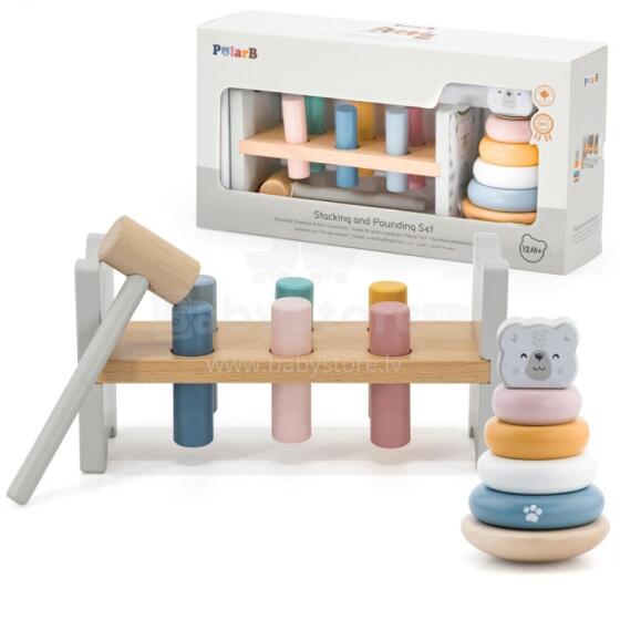 VIGA PolarB Ðo Ati Piramid + Punch kple Hammer Polar Bear Montessori