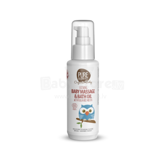 Pure Beginnings Baby Massage Oil Art.251284 niisutav massaaži- ja vanniõli jojooba, mandli-, avokaadoõli ja Kalahari meloni ekstraktiga kuivale ja väga kuivale nahale, 100 ml