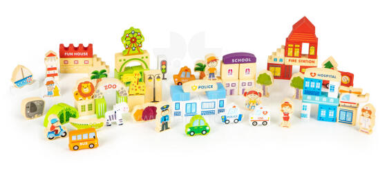 Wooden educational building blocks city with zoo 120 pieces