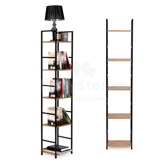 Kaasaegne puidust riiul, metallraam LOFT, 5 riiulit