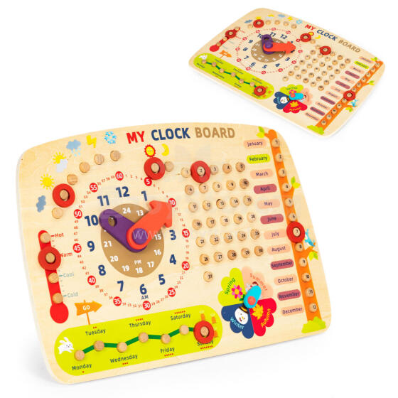 Puitmaterjalist manipuleerimisplaat lastele, kalendrikell ECOTOYS
