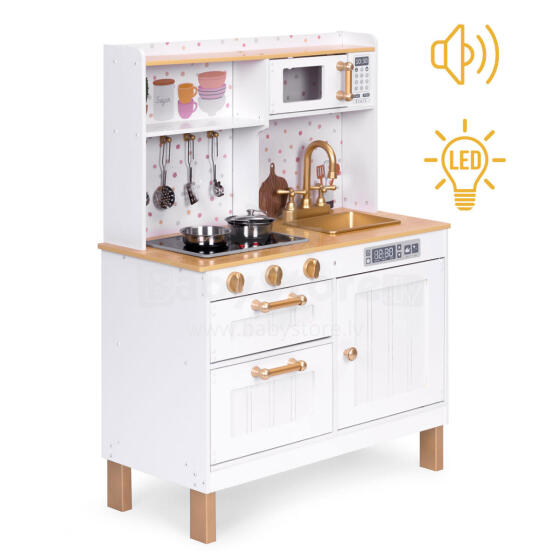 Puit mänguköök lastele helide ja LED-idega, suur, avanevate kappidega ja 7 tarvikuga, ECOTOYS
