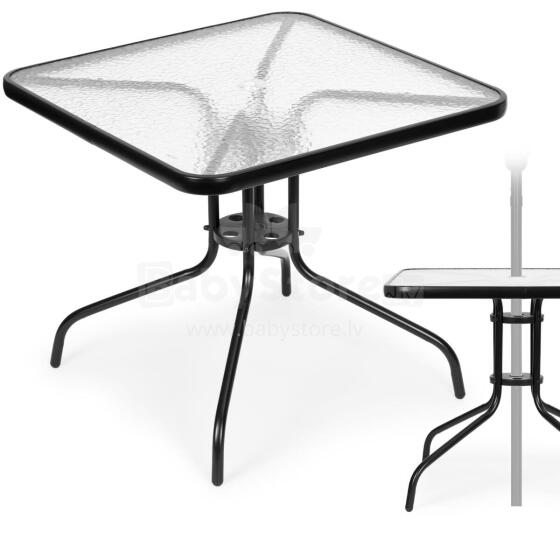 Aedla laud 80x80 cm, terrassile, aeda, rõdule, karastatud klaas, vihmavarju auk, MultiGarden