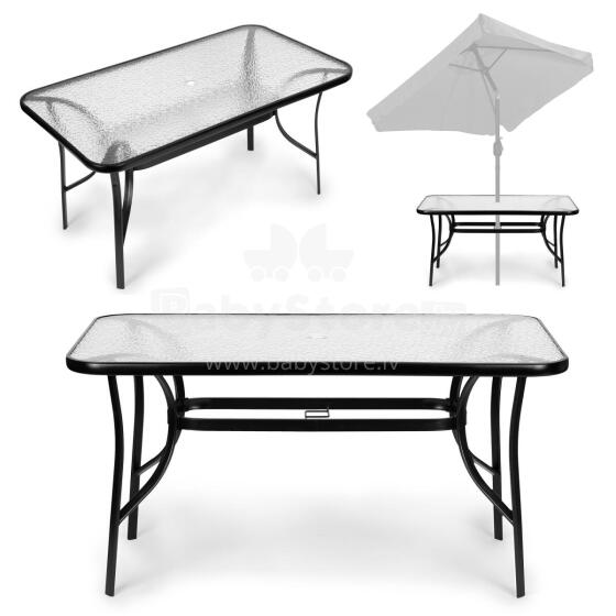 Aed klaasist laud 120x70 cm, terrassile ja aeda, karastatud klaas, vihmavarju auk, MultiGarden