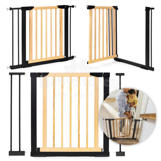 Ohutusvärav, 74-100 cm, treppide ja uste jaoks, metall ja puit, lisapaneelid, ECOTOYS