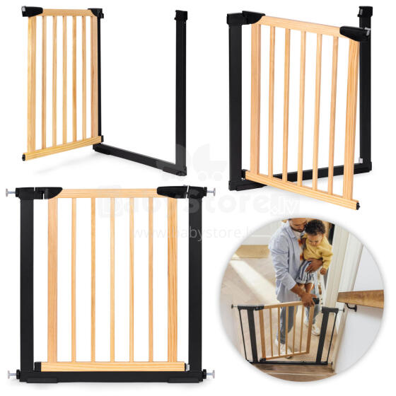 Ohutusvärav, 74-80 cm, treppide ja uste jaoks, metall ja puit, ECOTOYS