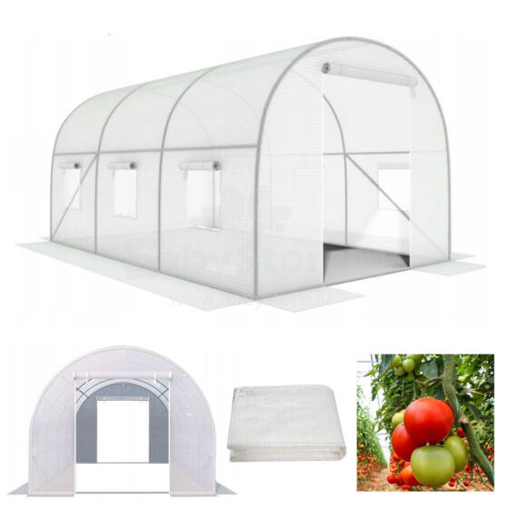 Kasvuhoone aiatunnel, 3x2x2 m, mitme hooaja, metallraam, valge kile, 2 sissekäiku