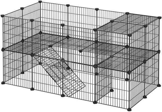 Modulaarne puuri aed väikestele närilistele, nagu hamstrid ja merisead, 2 taset, must