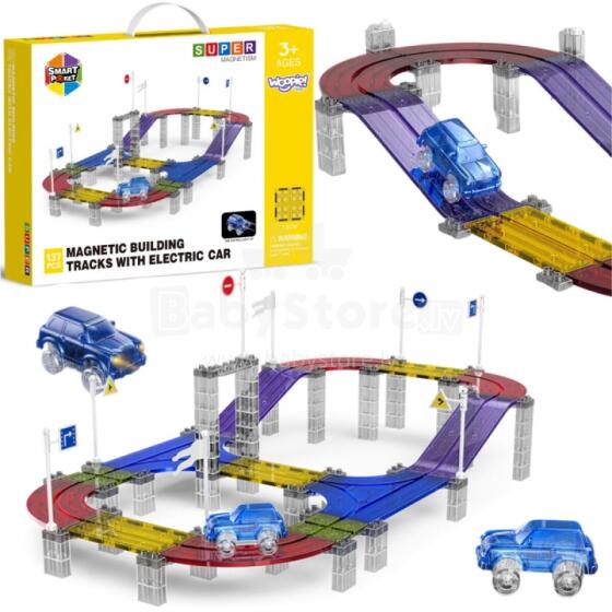 WOOPIE Magnetiline Võidusõidurada + Auto 137 tk