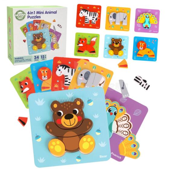 WOOPIE GREEN Puitpuzzle Loomablokid Montessori FSC