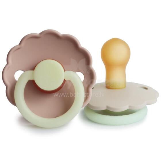 Frigg Daisy Round Latex Night Art.76221479 Blush night/Cream  mannekeen (lutt), mis on valmistatud 100% looduslikust kummist vanuses 0-6 kuud. (2 tk.)