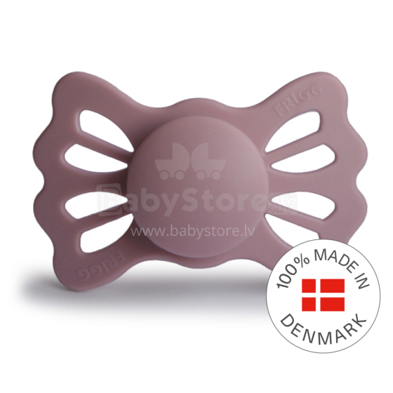 Frigg Lucky Symmetrical Silicone Pacifier  Art.10226 Twillight Mauve mannekeen (lutt), mis on valmistatud 100% looduslikust kummist vanuses 6-18 kuud. (1 tk.)