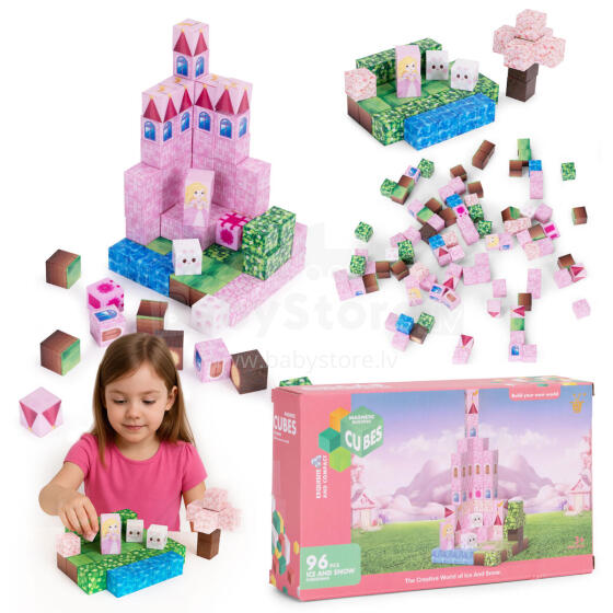 Magnetic Building Blocks Set for Children 96 Pieces Cubes Pink Castle
