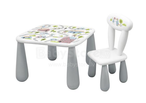 MALTEX SET LUNA TOWN Laste Laua + Tooli Komplekt Valge/Hall