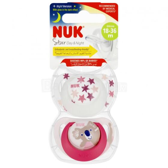 NUK 739735 Rahustav lutipudeli 18-36m D&N Roosa/Valge 2 tk. 541456