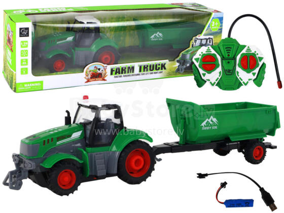 R/C Traktor koos Haagisega 1:24 Valgusega Roheline