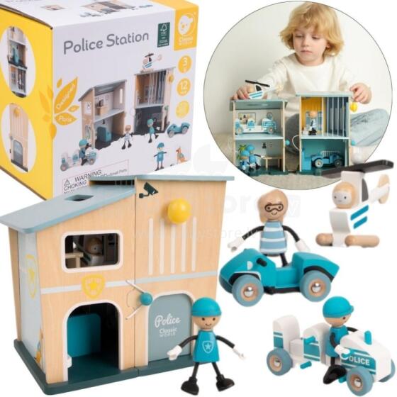 KLASSIKALINE MAAILM Politseijaama Puitauto Helikopteri Figuurid 12tk