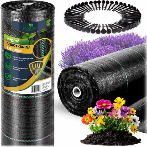 Aed agro kangas 1,6 m x 100 m 90 g/m2 + 100 tükki Plonos - must