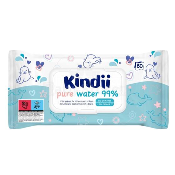 Kindii Pure Water 99% beebisalvr&auml;tikud 60 tk.