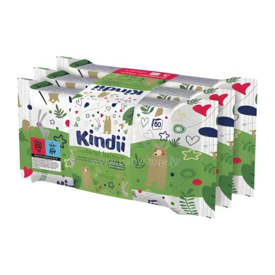 Niisked salvr&auml;tikud beebidele Kindii Natural Balance 3x60 tk.