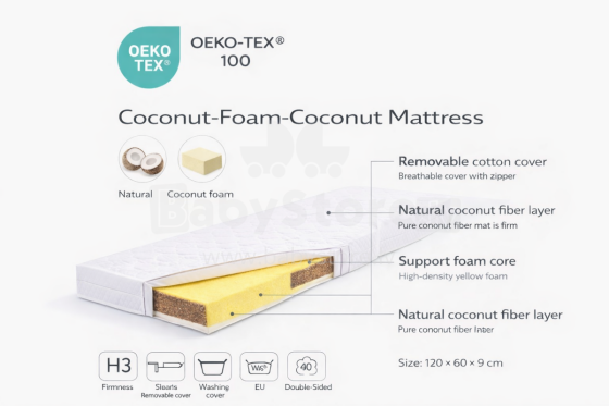 La Bebe™ Mattress Cononut-Foam Art.280039 kookosvahust madrats 120x60 cm