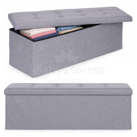 Pufa pikitud 111x38 cm salvestusruumiga polsterdatud laud kirst helesinine ModernHome